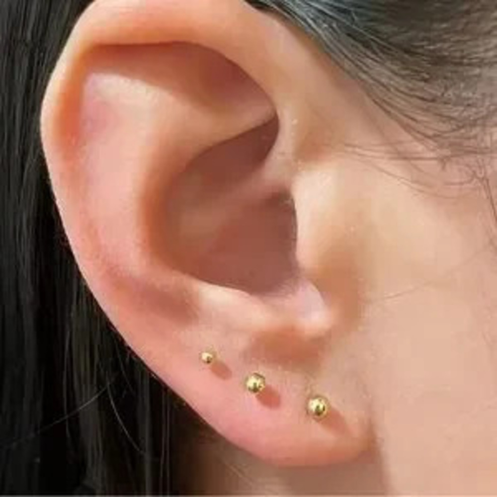 3 Pairs Fashion Style Stainless Steel Round Ball Stud Earrings For Women